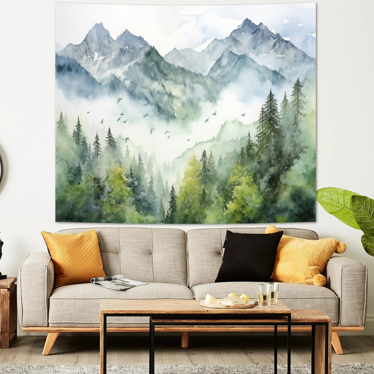 Nature Forest Mountain Wall Tapestry for Bedroom (C-Mountain Forest Tapestry / 79"L x 60"W)