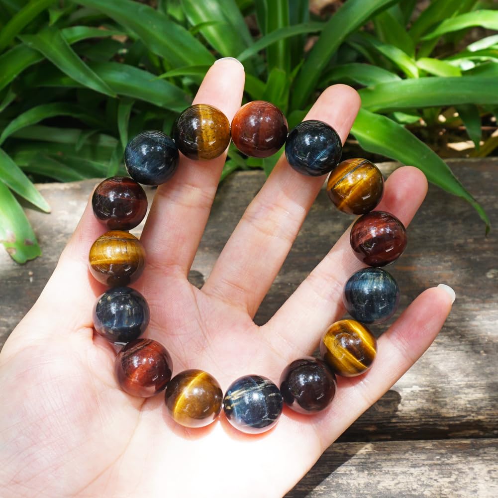 Mixed Tigers Eye Mens Bracelet 16MM (16MM Mixed Tigers Eye Mens Bracelet)
