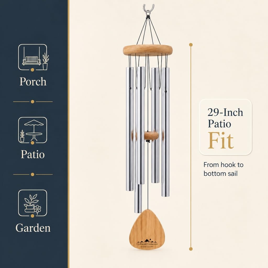 UpBlend 29" Silver Aluminum Wind Chimes for Outside (29")
