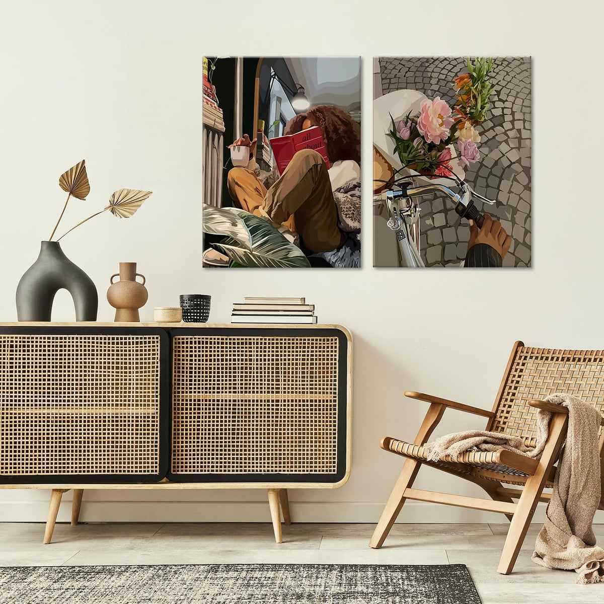 Modern African American Women Wall Art Set of 2 (colored-D / Framed16X 24Inches)