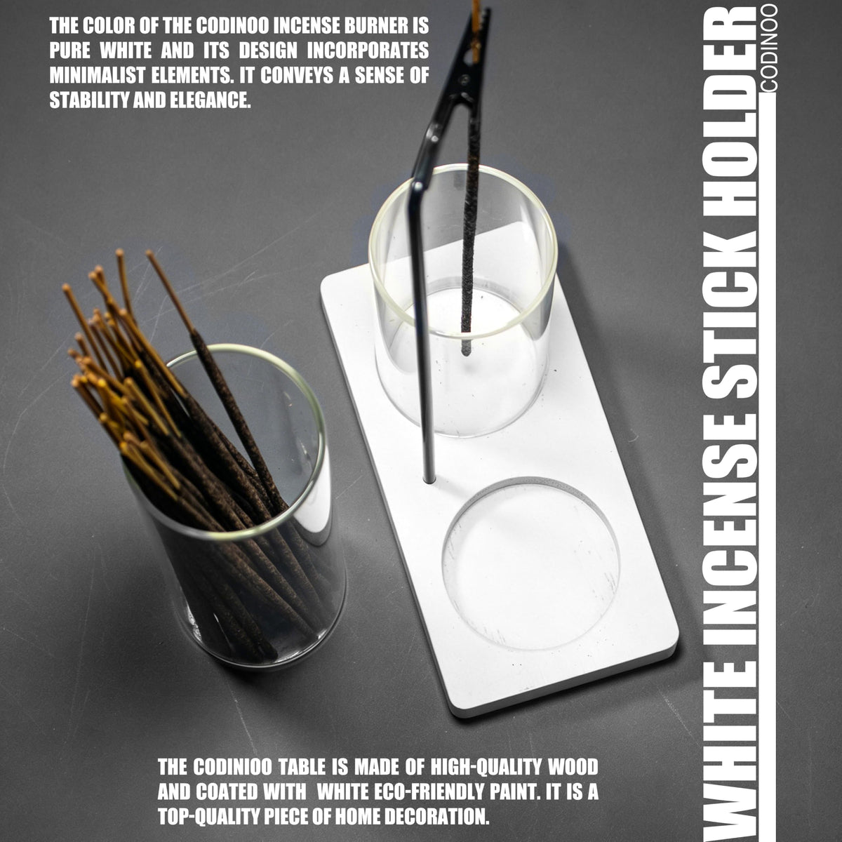 2 in 1 Incense Holder for Sticks Incense Burner Holder with Storage (White / 1 tall 1 short glass)