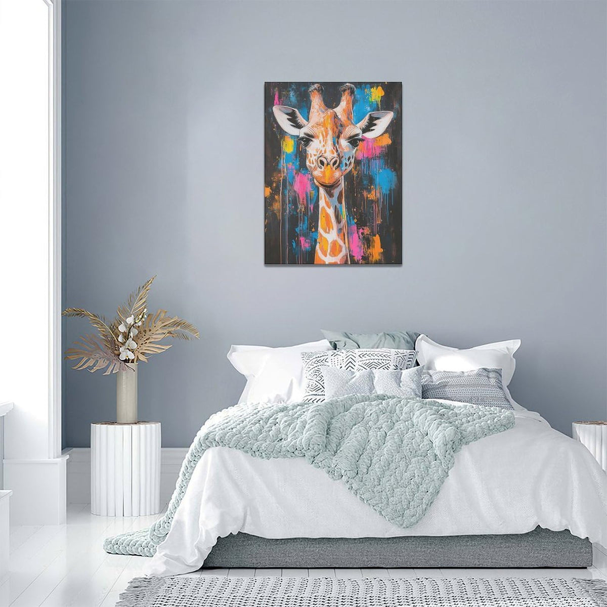 Giraffe Wall Art Colorful Giraffe Pictures Giraffes Canvas Wall Decor Street Painting Pop Home Modern Artwork Decorations Framed for Living Room Bedroom Bathroom Office 12 x 16 inch (12" x 16" / Giraffe)