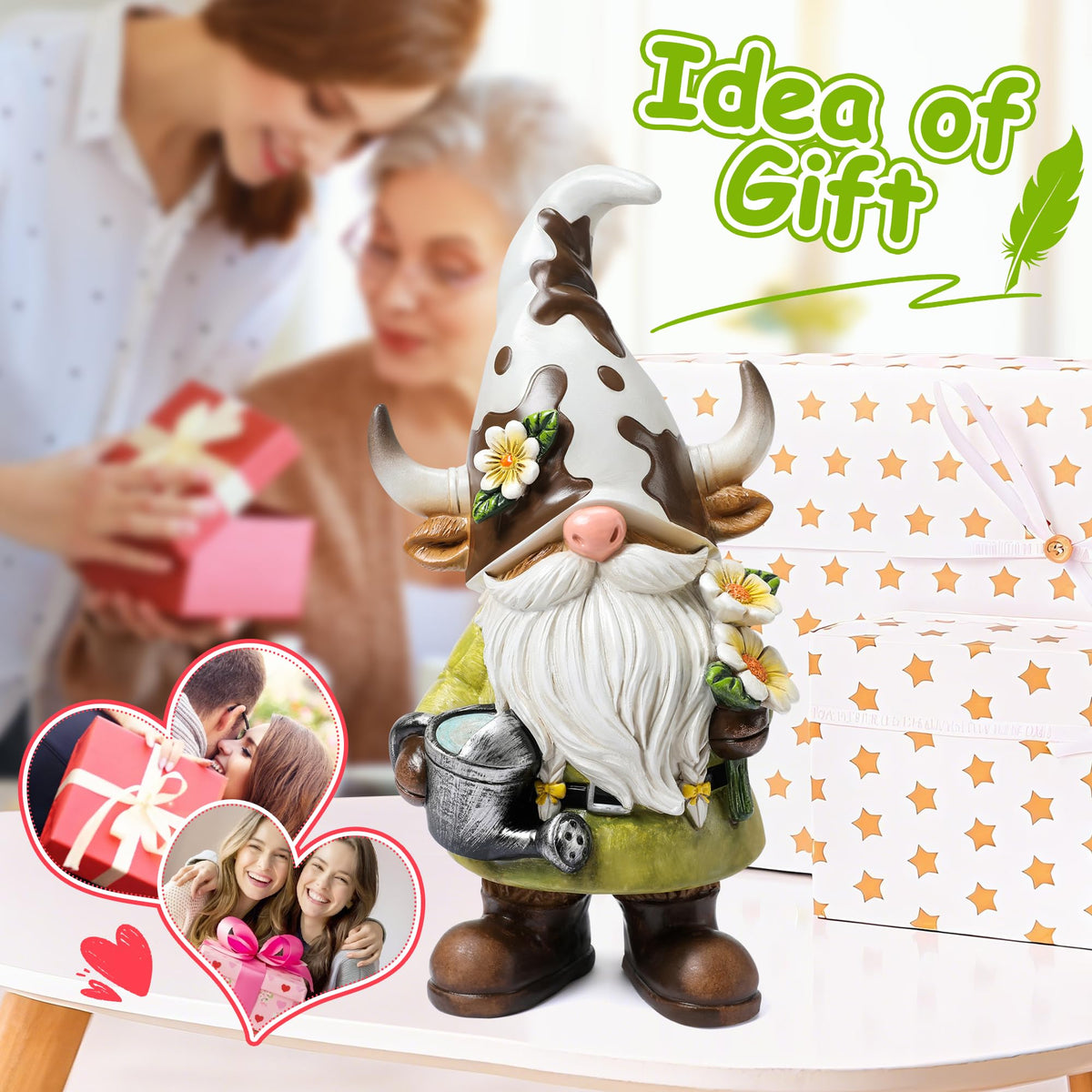 Garden Gnomes Statue Farm Cow Gnome Figurine (Green)