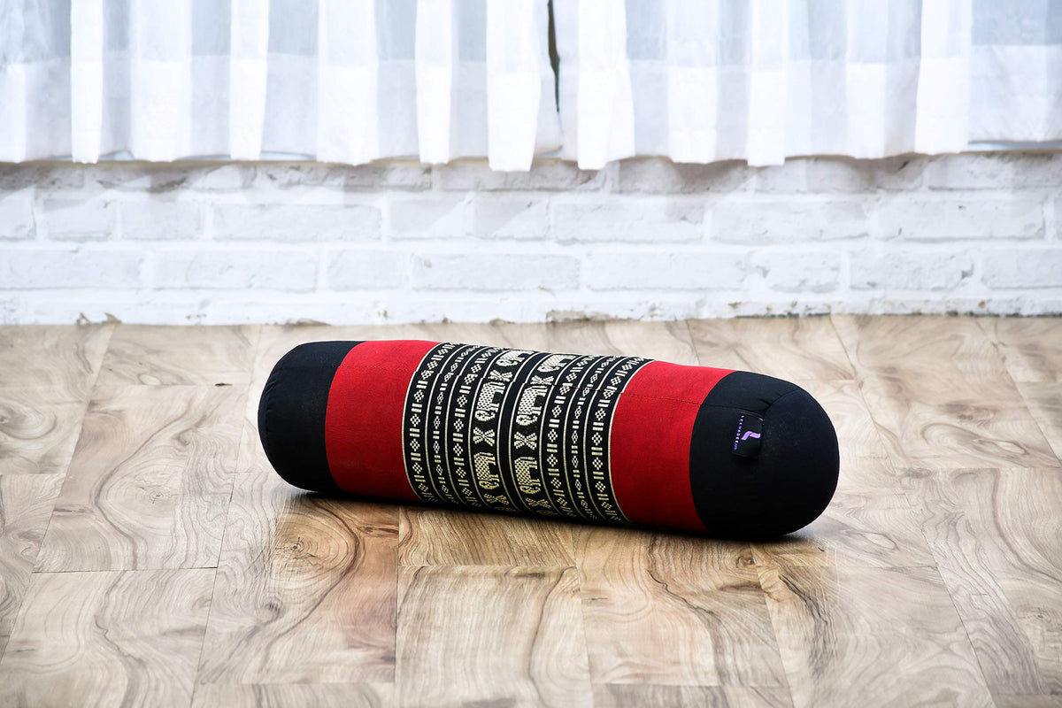 Yoga Bolster 20 x 6 x 6 inches Kapok Roll for Meditation & Massage (Sf13 - Red, Black)