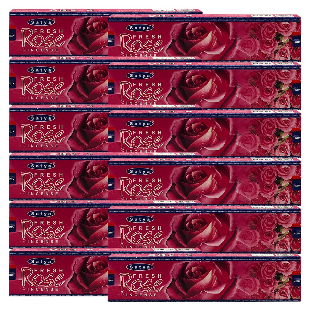 Fresh Rose Incense Sticks and Incense Stick Holder Bundle Insence Insense Satya Incense (Fresh Rose 15g - Pack of 12)