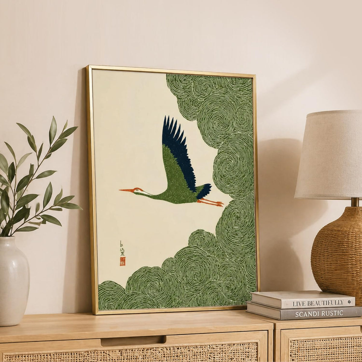 Gold Aluminum Alloy Framed Japanese Crane Canvas Wall Art 16x24in (Japanese Crane / 24"L x 16"W)