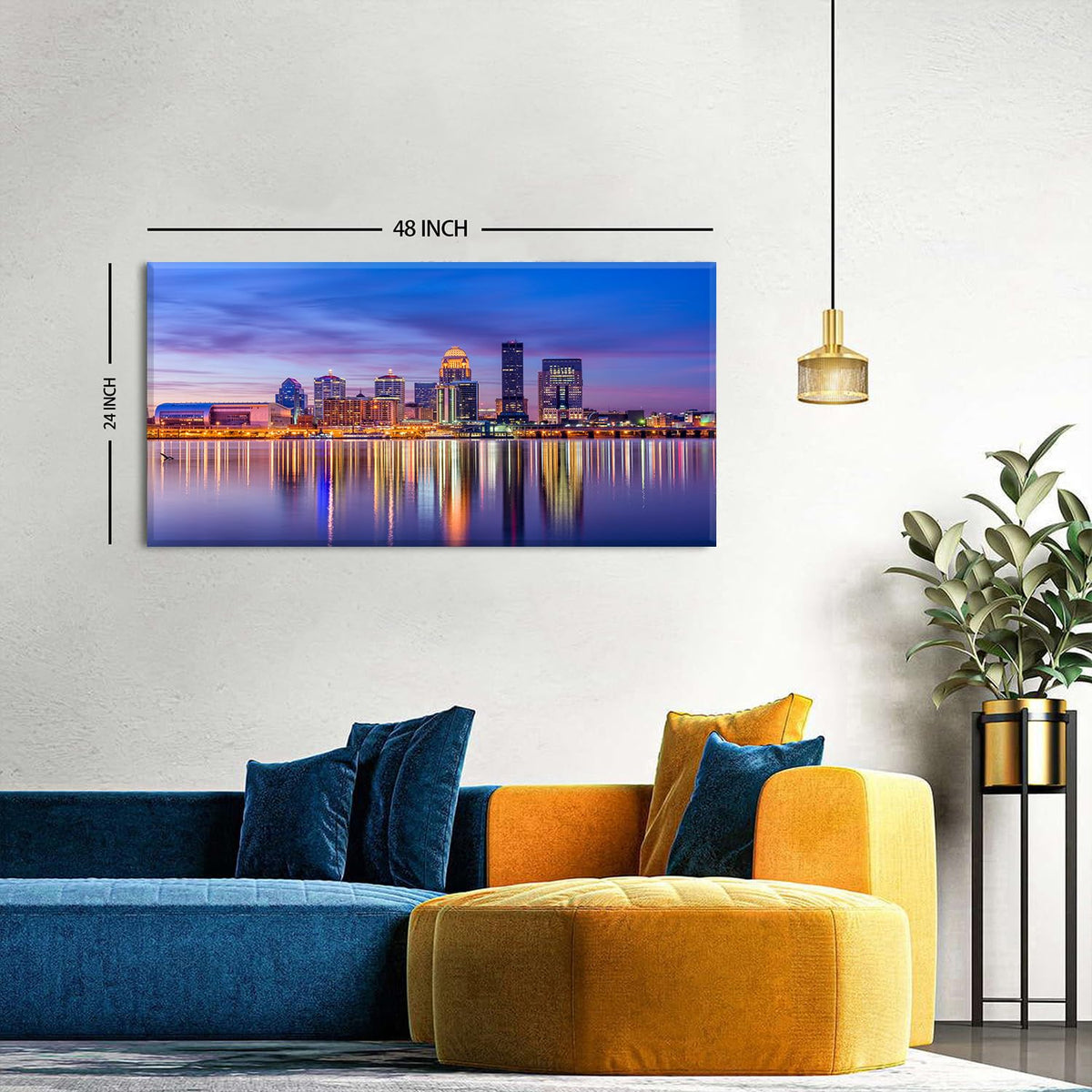 Louisville City Wall Art Sunset Kentucky Decor Colorful Waterfront Park Canvas Prints Pictures Louisville Skyline Painting Cityscape Poster Artwork for Kitchen Living Room Home Decoration 24x48” (48"L x 24"W / Louisville)