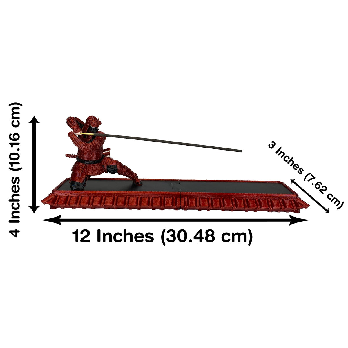Incense Holder with Storage Box Japanese Samurai Warrior Incense Burner Ash Catcher Asian Spiritual Zen Meditation Gift Traditional Art (Samurai Incense Holder Red)