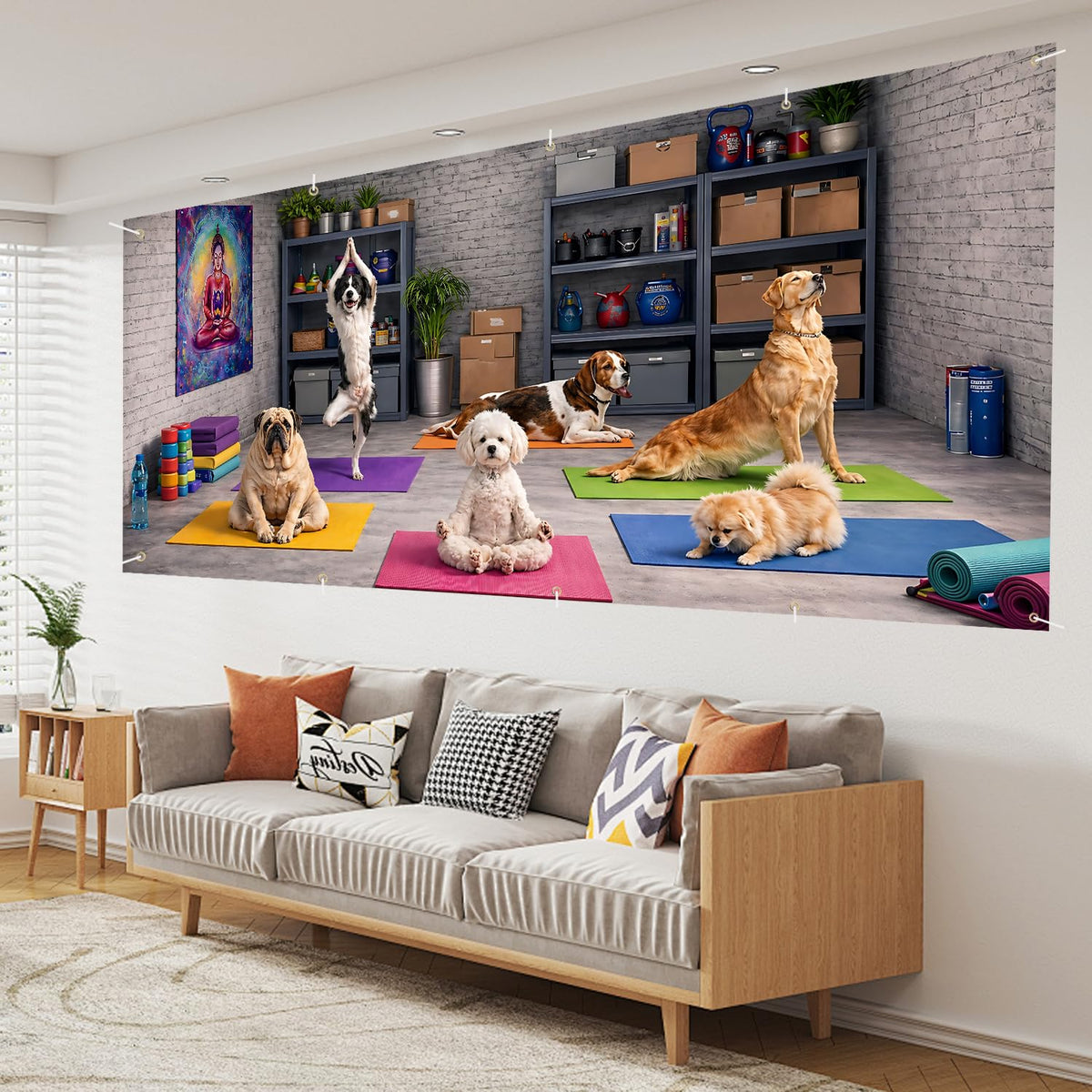 Dogs Yoga Garage Door Banner Mural (203 / 7 x 16 ft)