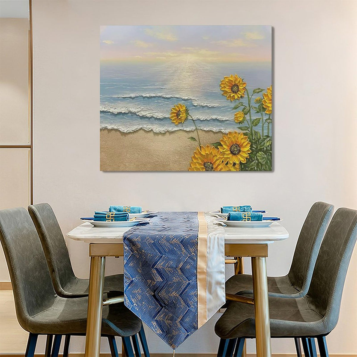 Sunflower Beach Decor Wall Art Coastal Ocean Waves Pictures Sunset Seascape Canvas Painting Nature Home Modern Artwork Decorations Framed for Bathroom Living Room Bedroom Office 24 x 20 inch (24L" x 20W" / Sunflower Beach)