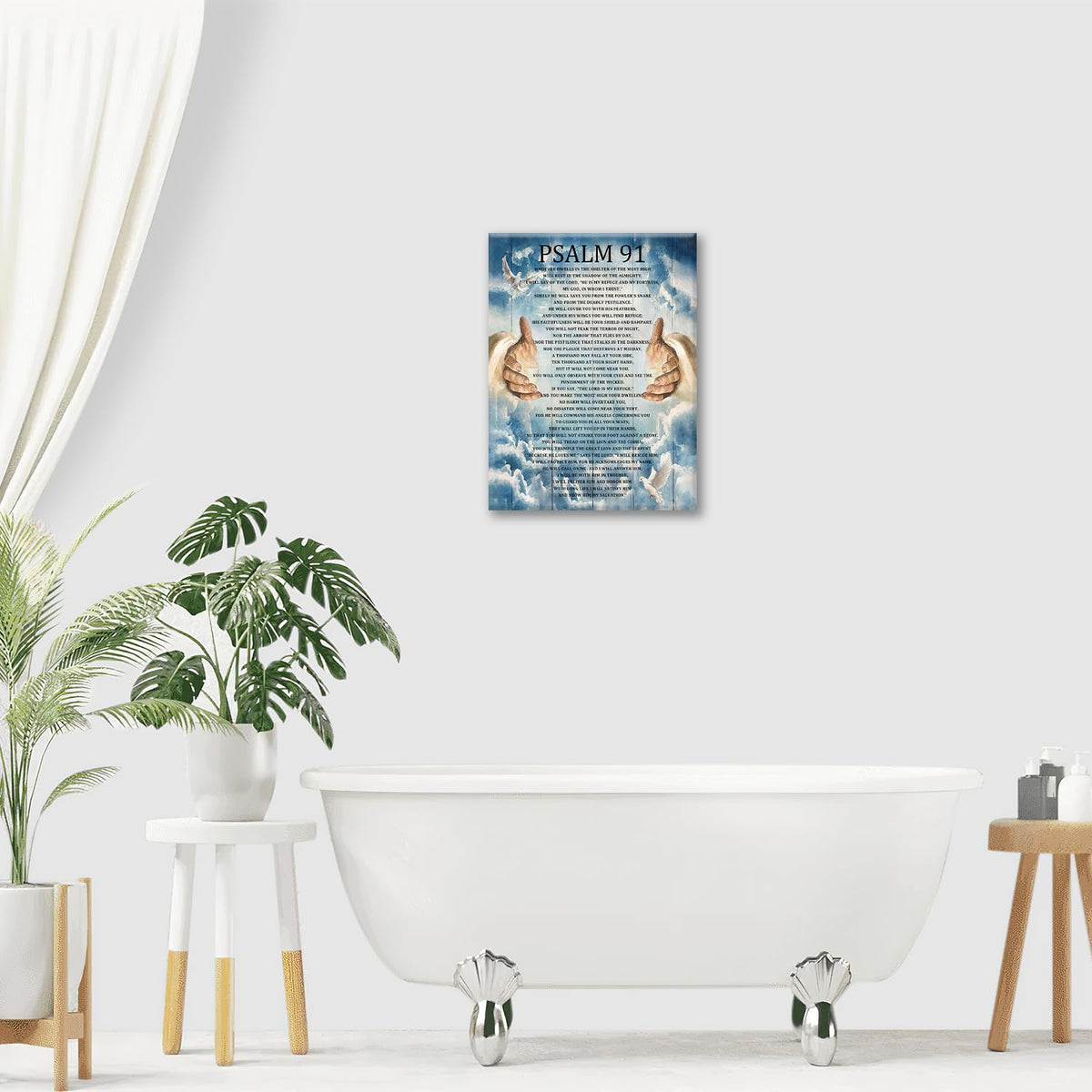 Psalm 91 Wall Art Psalms 91 Pictures Wall Decor Christian Canvas Prints Bible Verse Decorations Painting Framed Artwork Office Home Church Decor For Bathroom Prayer Dining Living Room 12"x16" (Psalm 91 / 12"L x 16"W)