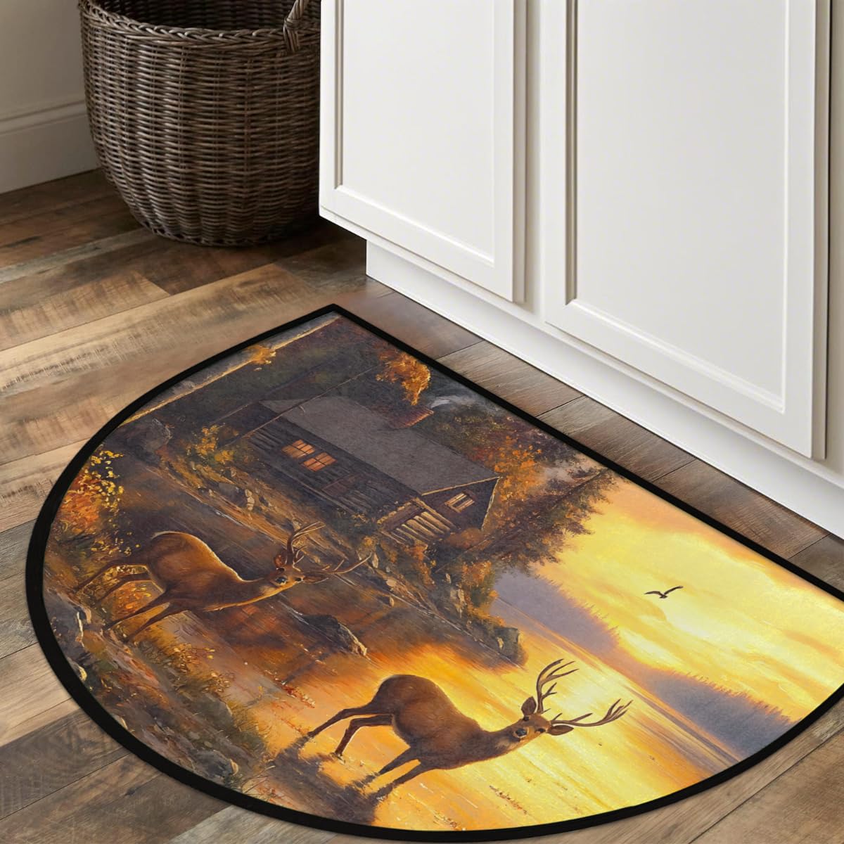 Front Door Mat Indoor Outdoor Entrance (D-03 Autumn Deer Forest Sunset)