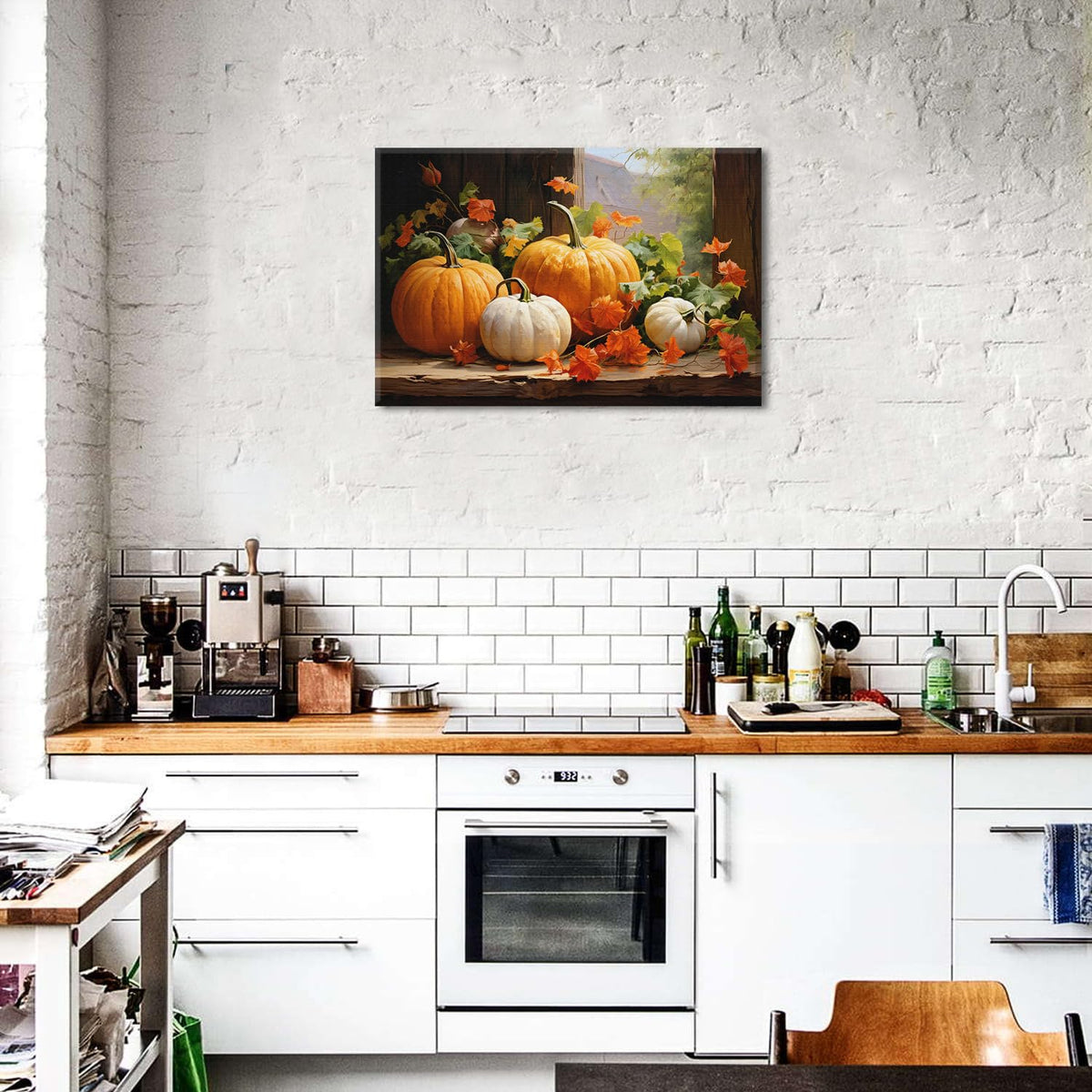 Pumpkin Canvas Wall Art Fall Pictures Maple Leaf Autumn Decor Thanksgiving Wall Prints Rustic Halloween Themed Wall Decor Framed Modern Artwork for Living Room Kitchen Bedroom Home Decorations 20x30” (30"L x 20"W / pumpkin)