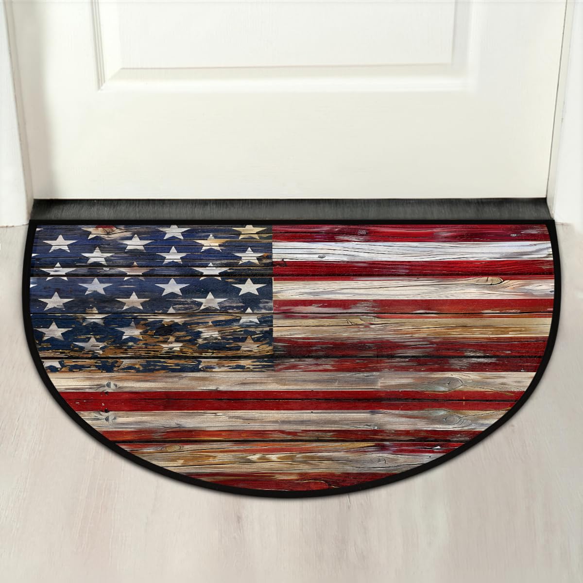 Old Wooden American Flag Half Round Door Mat Indoor Entrance Low Pile Non Slip Absorbent Semi Circle Welcome Mats Doormats 36x24 in Floor Mats for Home Kitchen (Old Wooden American Flag)