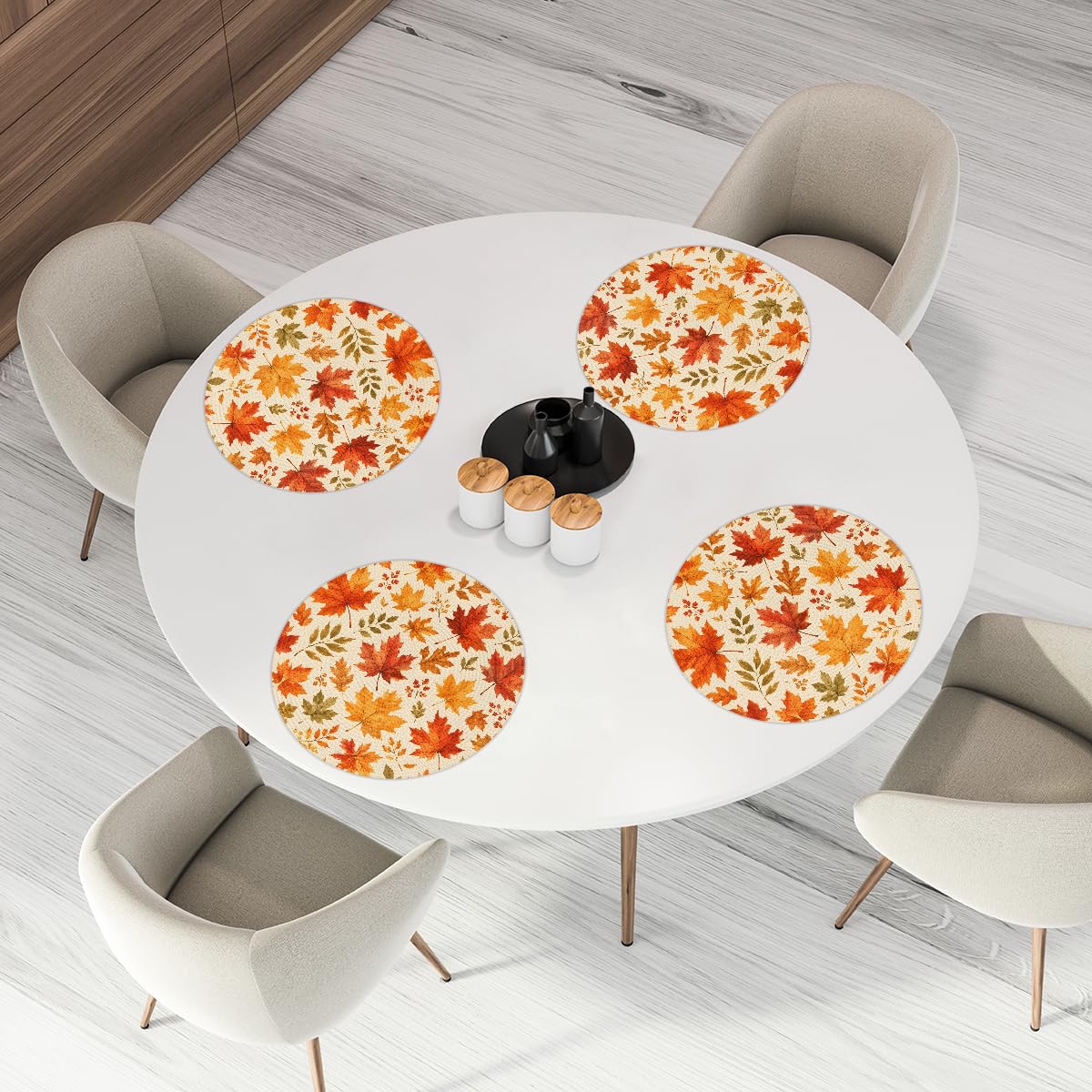 Fall Maple Leaves Woven Placemats Round Placemats Set of 4 for Festival (B 008 / 4 pieces)