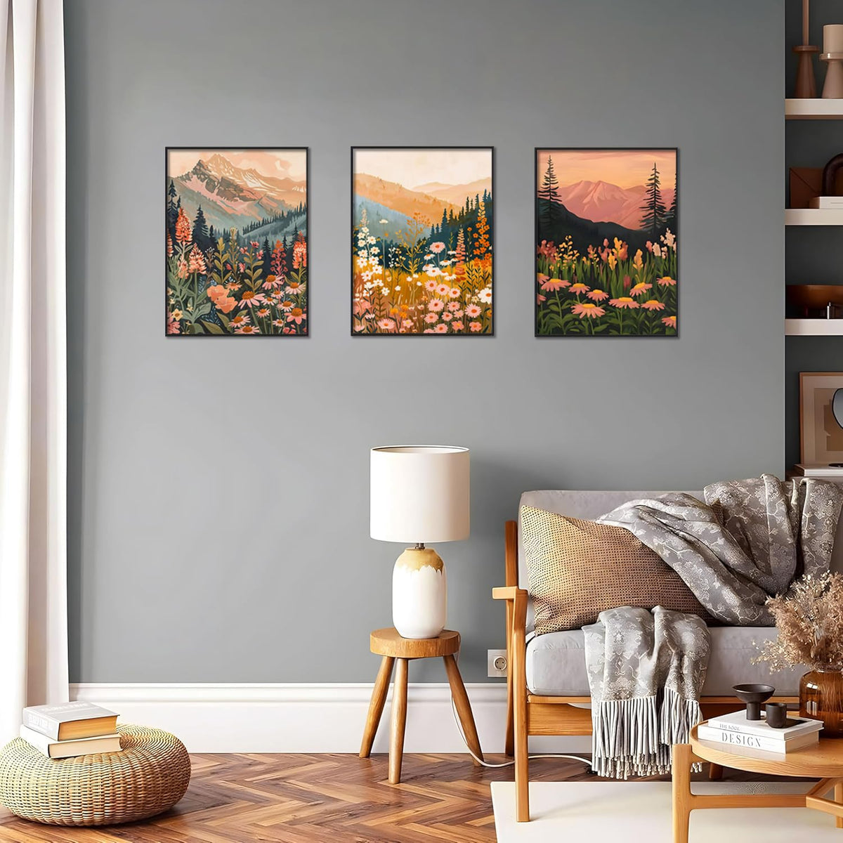 Boho Colorful Watercolor Mountain Posters Wall Art Set of 3 Wildflower Canvas Wall Decor Abstract Nature Landscape Artwork Paintings Picture Print for Living Room Bedroom Office 16x24In Unframed (Tree poster / 24L"x16W")