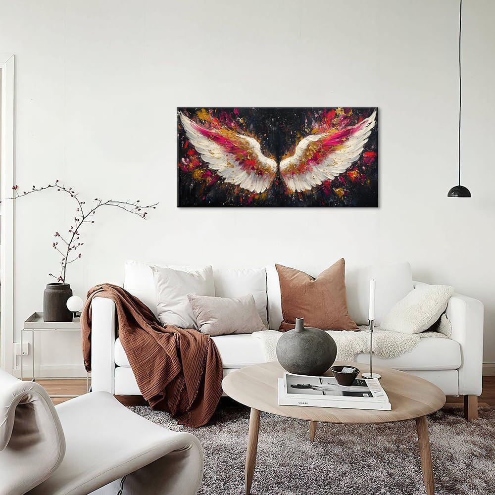 Multicolor Angel Wings Wall Art for Living Room Office Divine Inspiration Splatter Paint Art Painting Prints Contemporary Canvas Artwork Dining Bedroom Decor (Contemporary / White Gold Red Angel Wings Wall Art / 40"L x 20"W)