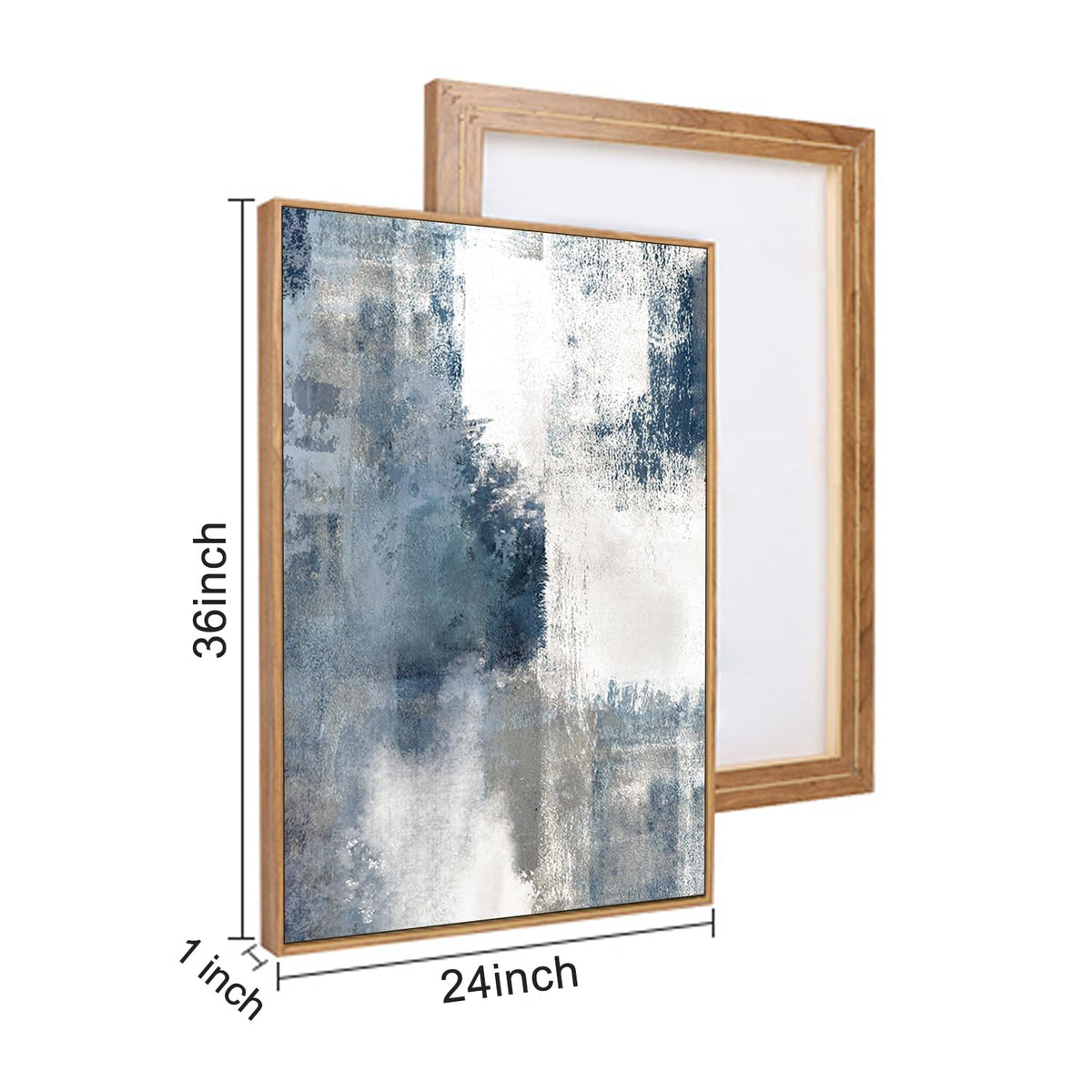 Large Abstract Brush Strokes Framed Canvas Wall Art Set (Modern Navy Blue Wall Art / 24''x36''x3)