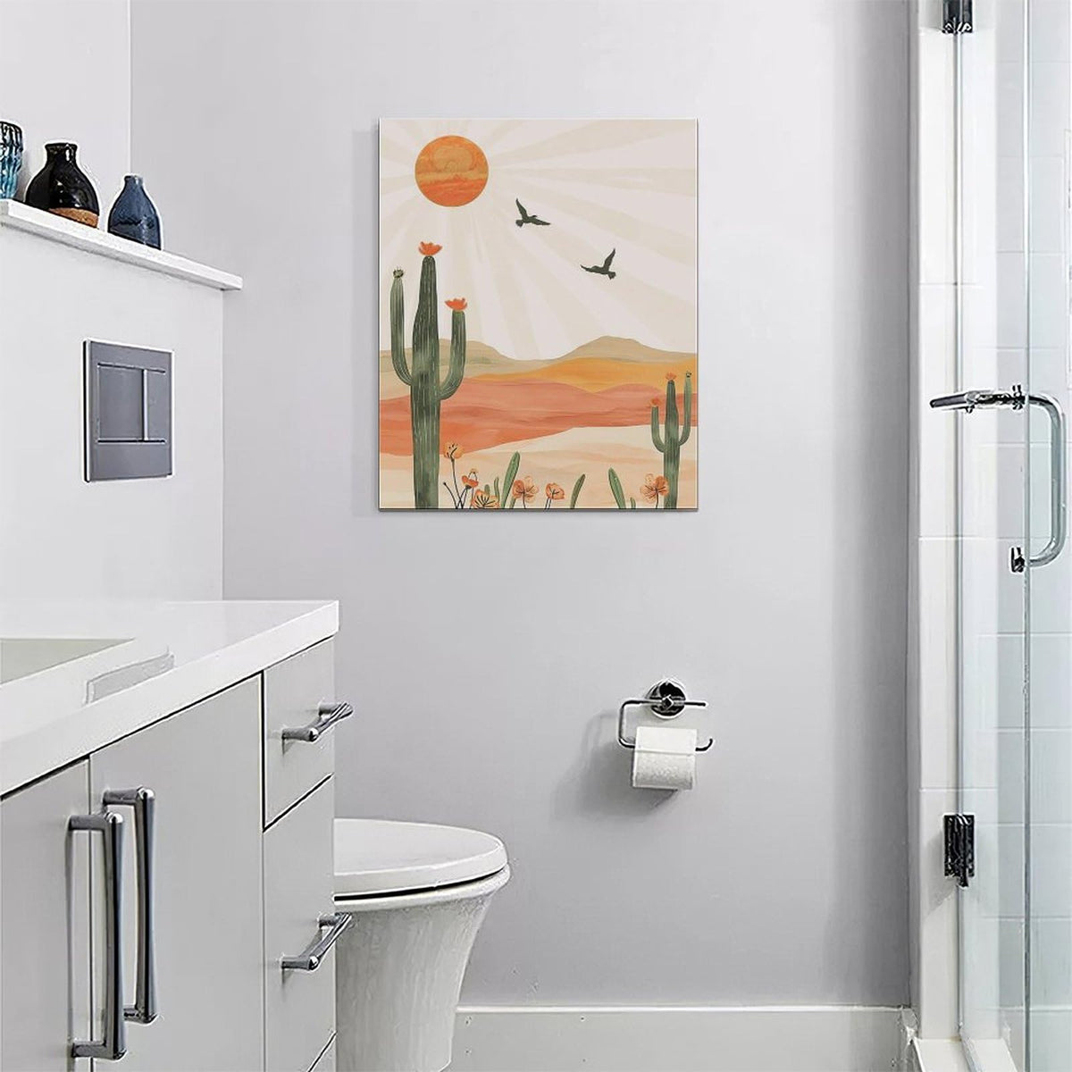 Boho Cactus Wall Art Succulent Desert Pictures Wall Decor Minimalist Nature Canvas Painting Print Home Modern Artwork Decorations Framed for Bathroom Living Room Bedroom Office 16 x 20 inch (20"L x 16"W / Cactus)