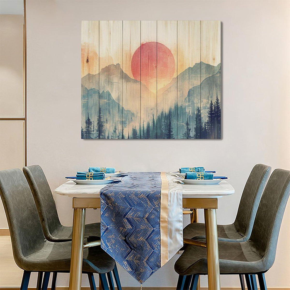 Large Framed Mountain Wall Art Cabin Forest Wall Decor 60"x30" (cabin / 60"L x 30"W)