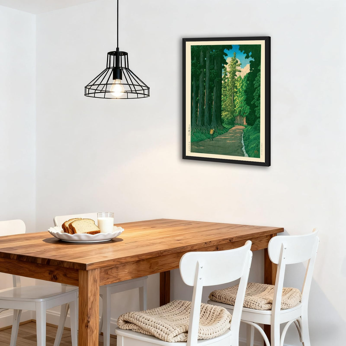 Black Framed Japanese Forest Wall Art Road to Nikko Canvas Poster Vintage Asian Landscape Nature Painting Prints Janpan Style Garden Ukiyo (24"L x 36"W / Landscape - Black Frame)