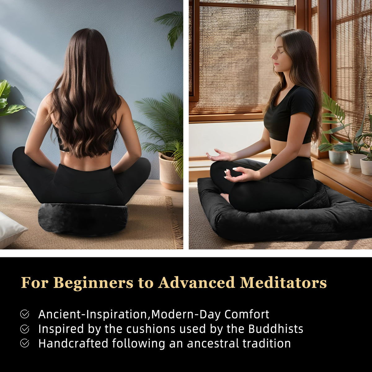 Meditation Cushion Set Zafu & Zabuton (Classic Black)