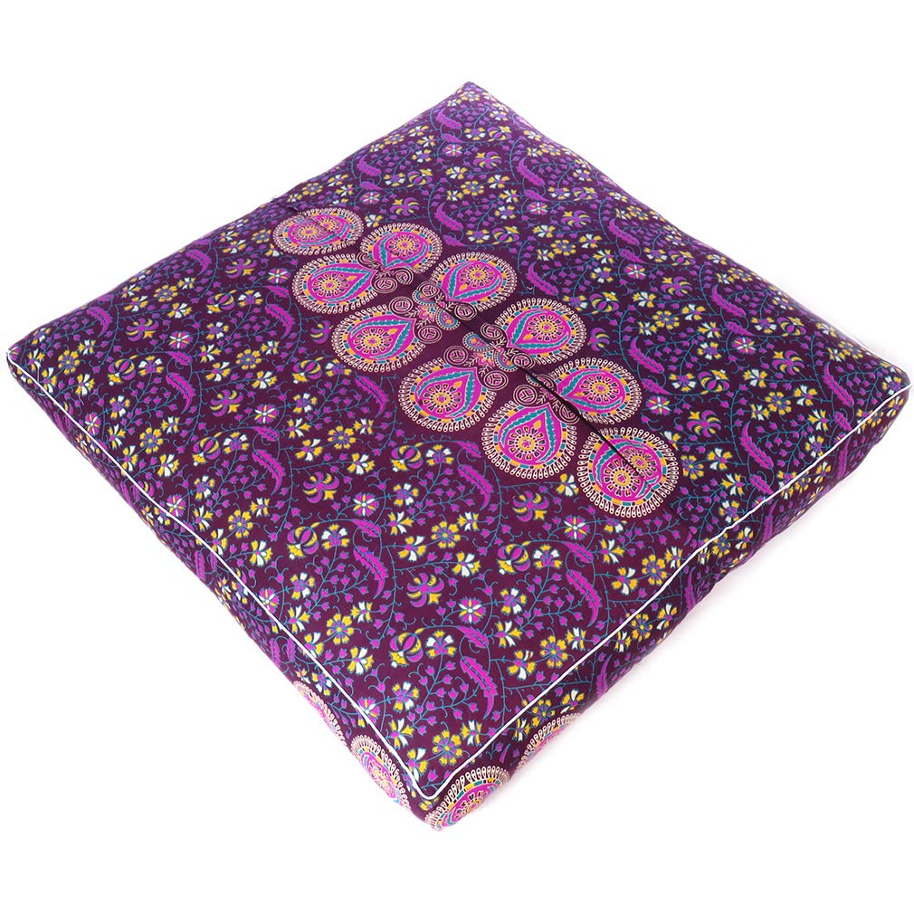 Mandala Floor Pillow Cover Meditation Cushion Seating Throw Hippie Round Colorful Decorative Bohemian Indian Pouf Ottoman Handmade Cover ONLY (35" x 35" (Pack of 1) / Purple 2)