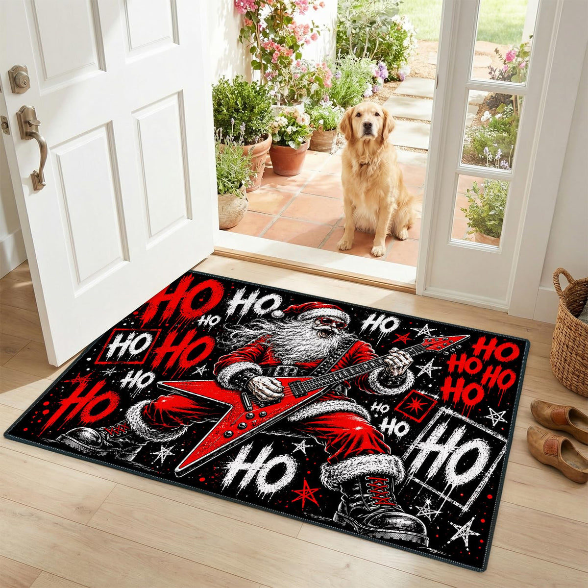 Christmas Rock and Roll Santa Claus Entryway Rug 2x3 Ft (95 / 2' x 3' (Rectangular))