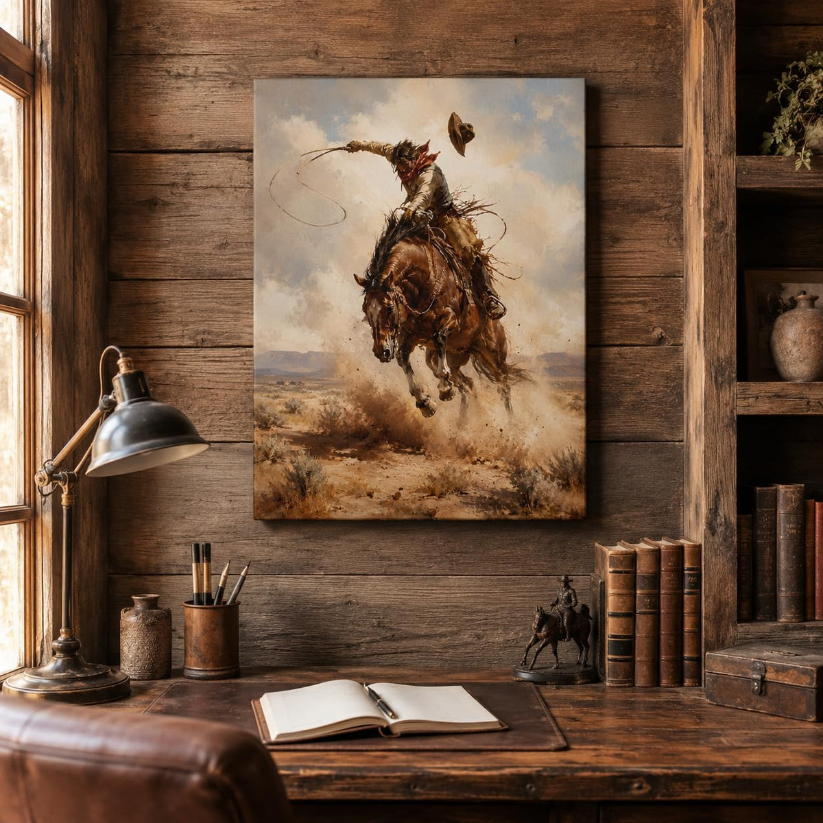 Cowboy Rider Framed Canvas Wall Art Western Ranch Home Accent 12x16 Inches (Cowboy Rider / 16"L x 12"W)