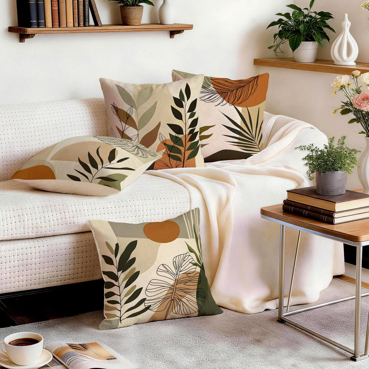 Boho Tropical Leaf Sunset Pillow Covers Set of 4 (Bohemian Geometry 36 / 18" x 18" (Pack of 4))