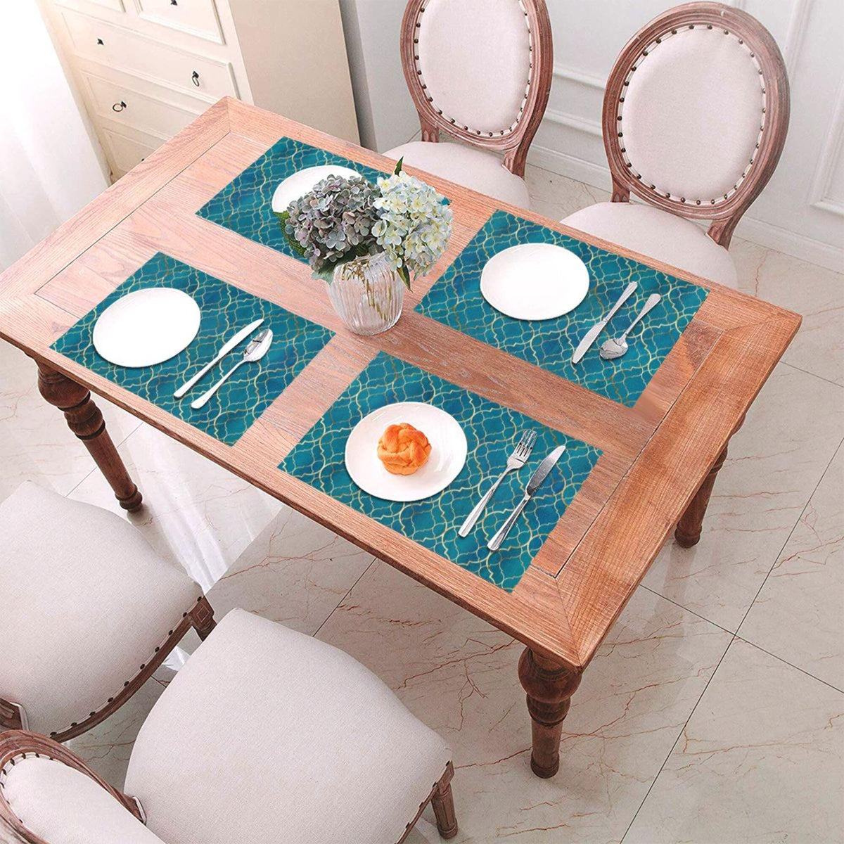 Blue Teal and Gold Modern Placemats Set of 4 (Teal and Gold Retro / 4pcs - 12x18inch)