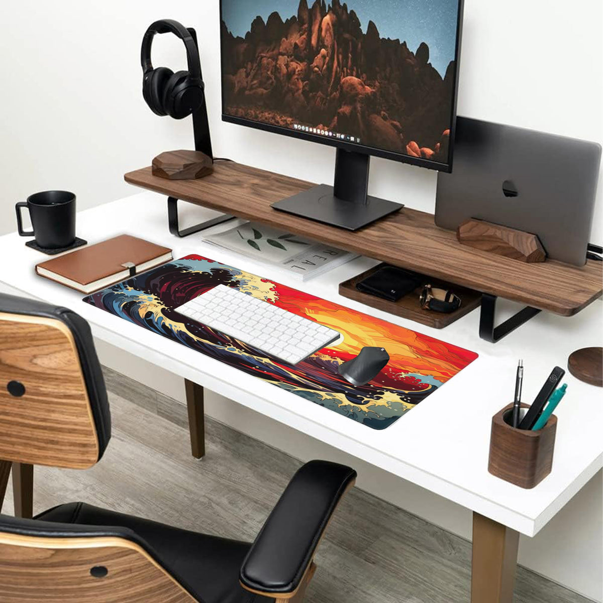 Large Gaming Mouse Pad for Desk (11.8" x 31.5" / Ocean Waves at Sunset)
