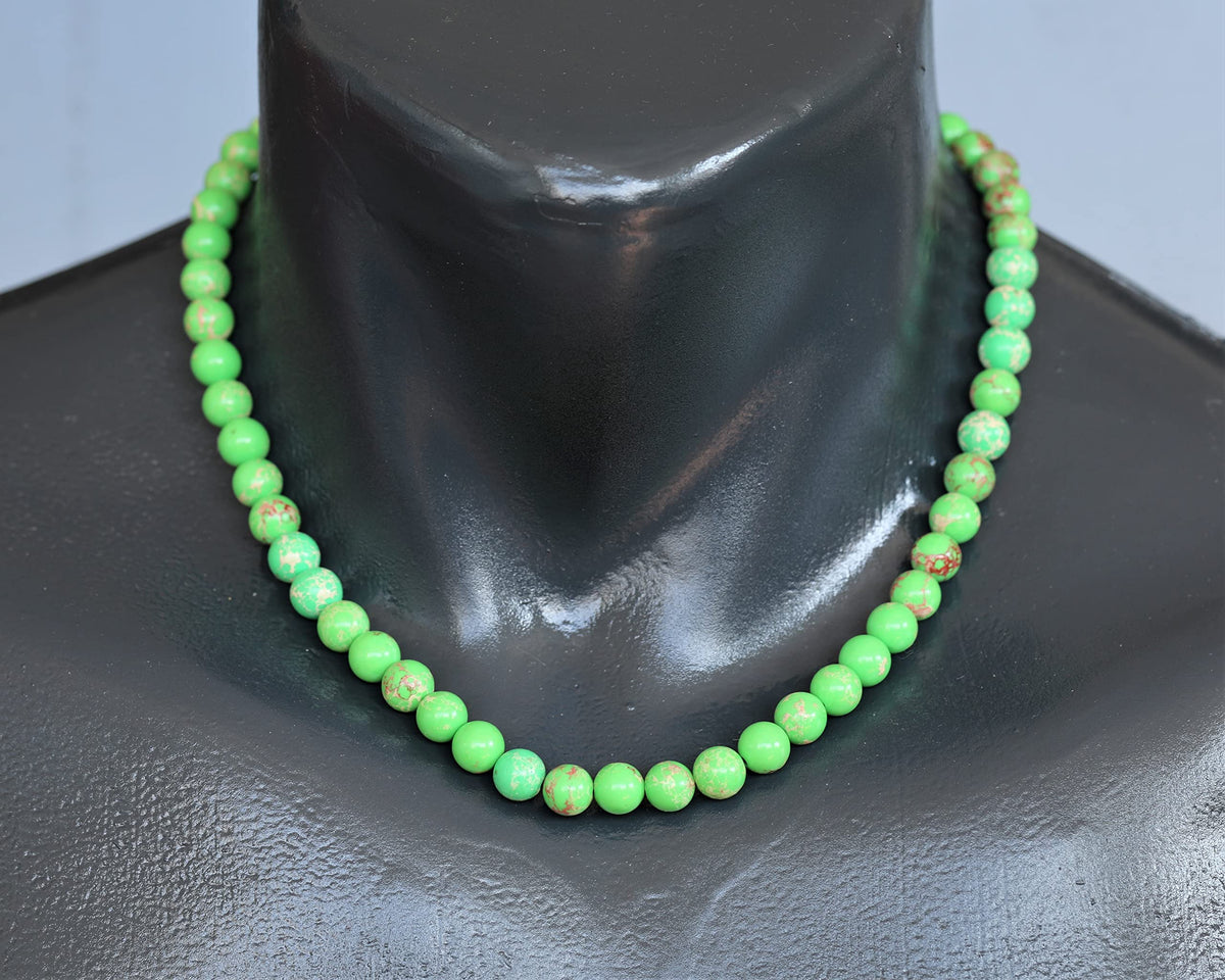 Natural Green Imperial Jasper Beaded Choker Necklace (Green Imperial Jasper / 26 Inches)
