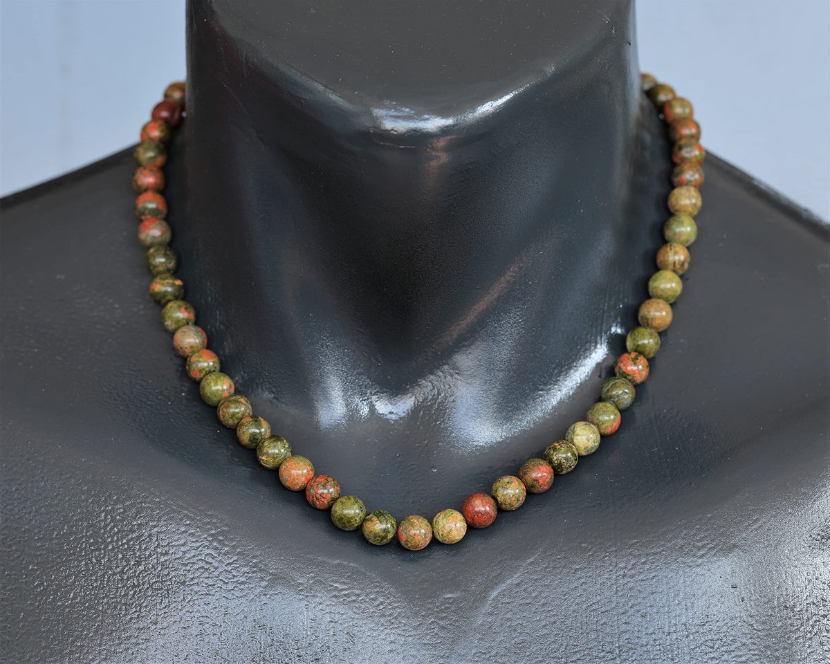 Natural Unakite Beaded Choker Necklace (Unakite / 16 Inches)