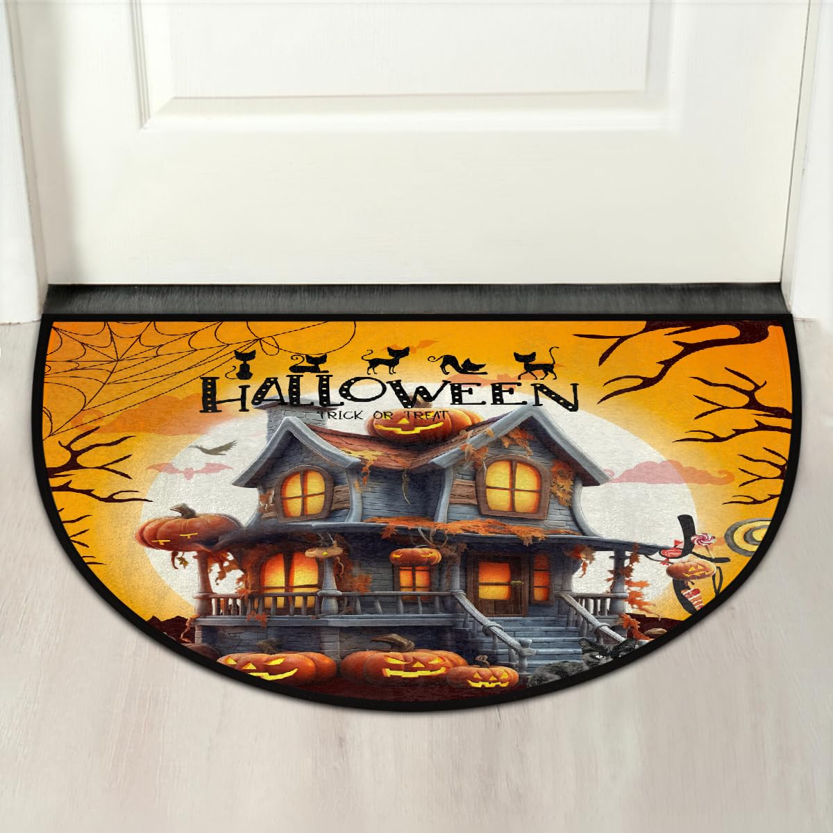 Halloween Half Round Doormat Non Slip Half Moon Rug Outdoor Welcome Mat (B 031)