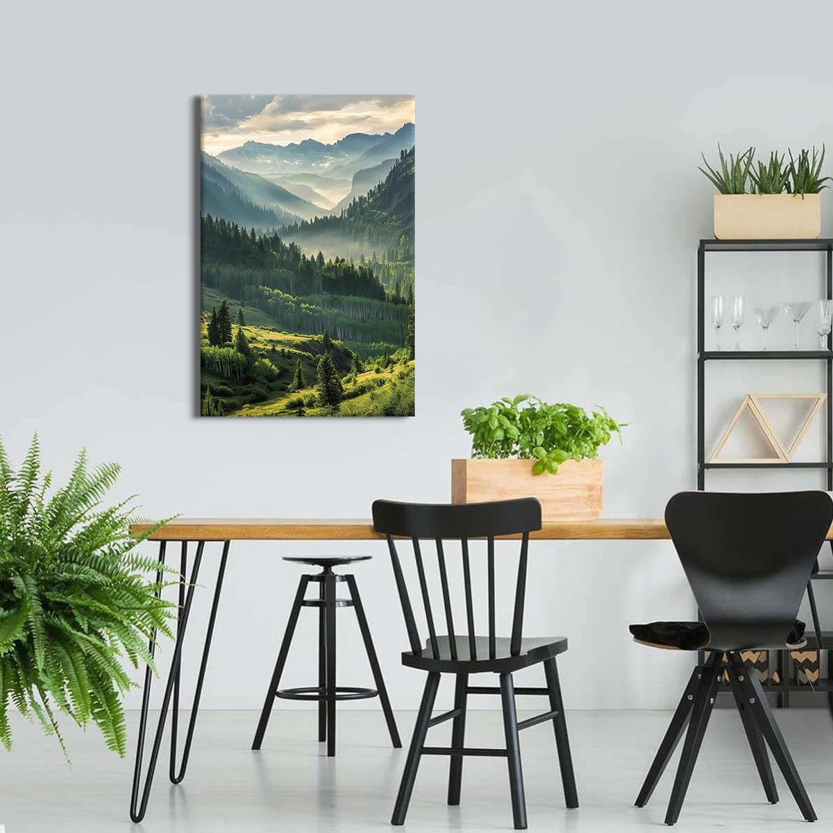 Misty Forest Wall Art Bedroom Decor Forest Mountain Canvas Pictures for Living Room Nature Landscape Prints Paintings Green Woodland Poster Aesthetic Mountains Canvas Artwork for Home Decorations 24x36" (36"L x 24"W / Misty Mountain)