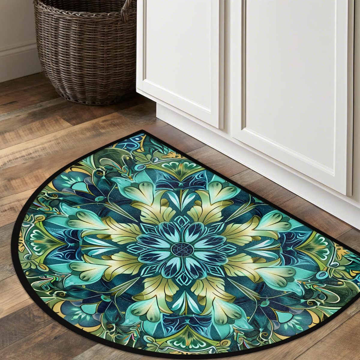 Half Round Door Mat Turquoise Mandala Flower Non (B 06)