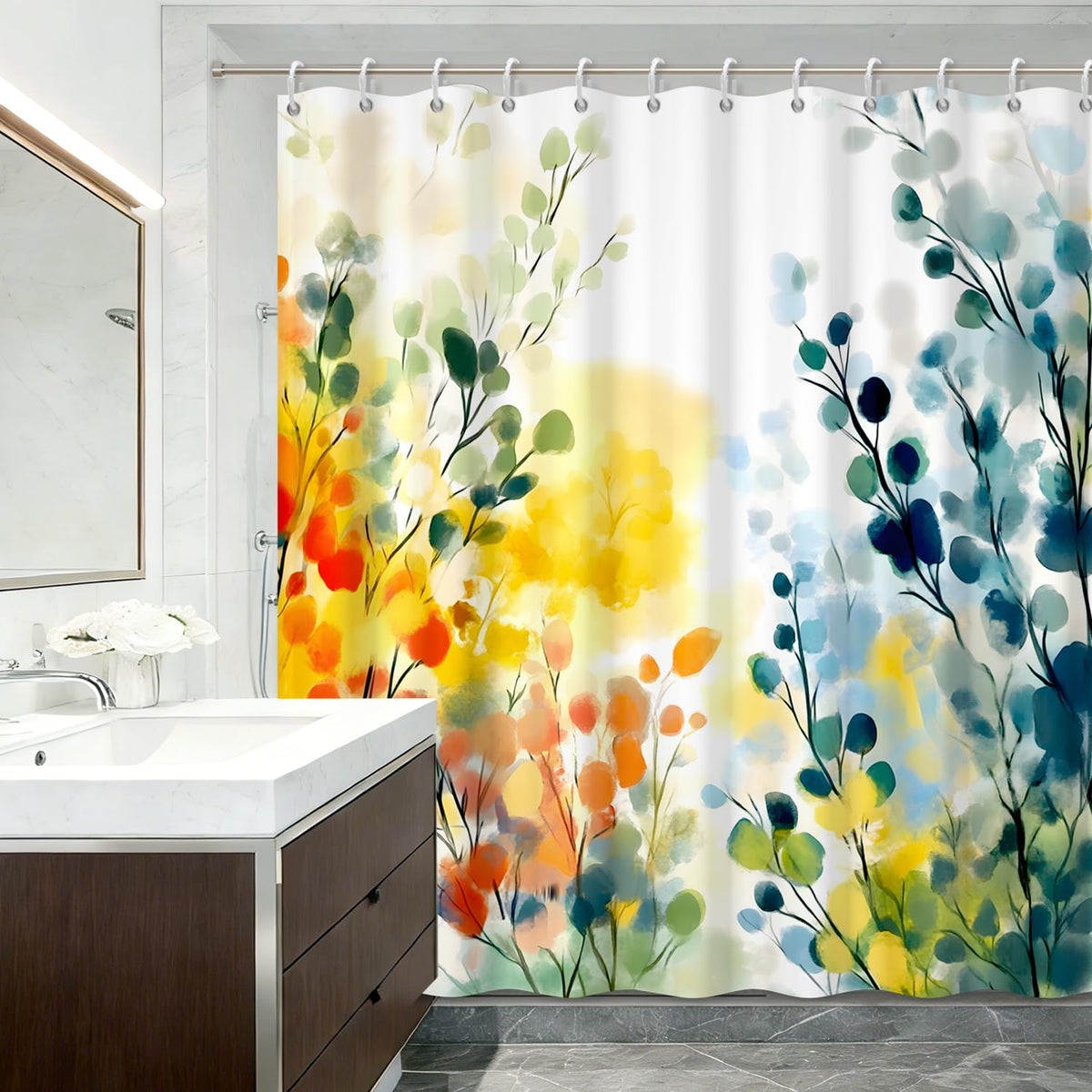 71″ x 74″ Watercolor Botanical Shower Curtain with Hooks (Botanical-4)
