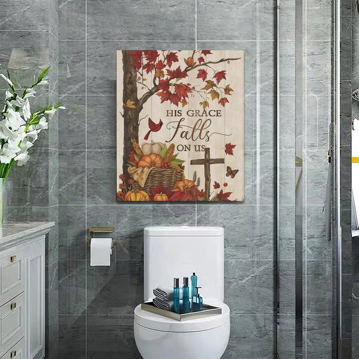Maple Leaf Fall Wall Art Pictures Autumn Leaves Wall Decor Pumpkins Canvas Painting Home Modern Artwork Decorations Framed for Bathroom Living Room Bedroom 20 x 24 inch (24L" x 20W" / Fall)