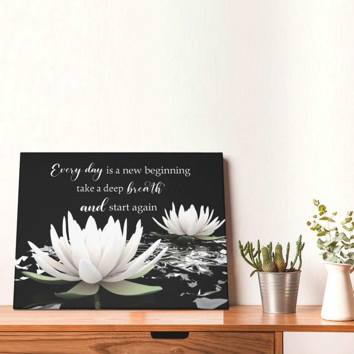 Black and White Floral Wall Art Inspirational Quotes with Water Lily Wall Art for Living Room Zen Spa Canvas Wall Art Decor for Bedroom Bathroom Home Office Ready to Hang 12L x 16W Inch (Black / 12"L x 16"W)