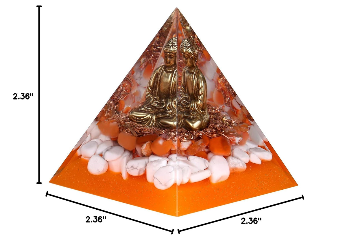 Little Buddha Statue in Healing Crystal Organite Pyramid (White / Large)