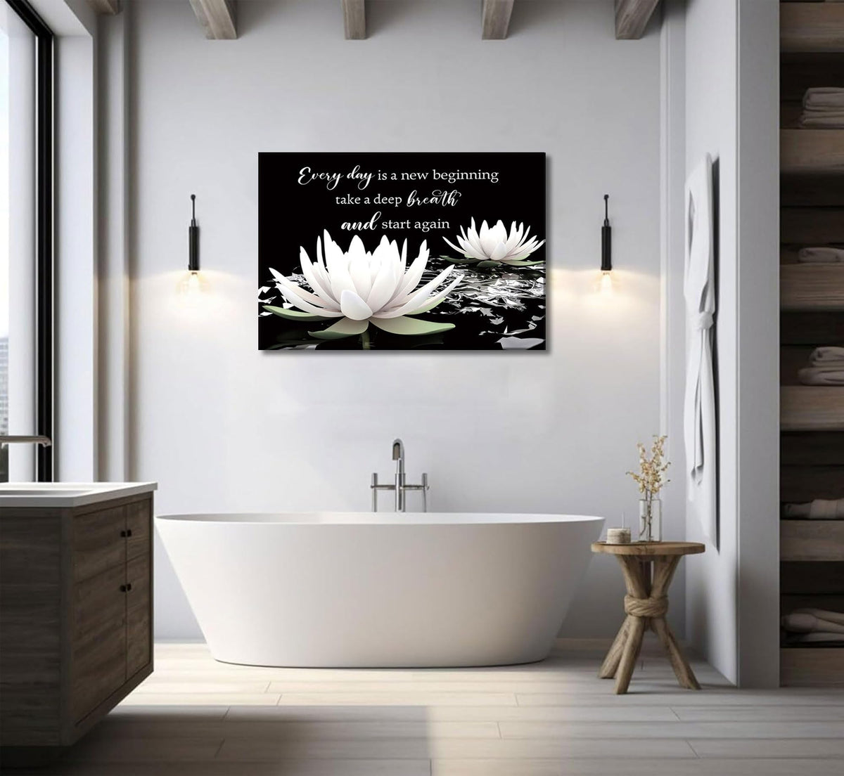 Zen On In Water Blooming White Lotus Wall Art Canvas Wrapping 12x16in (Zen Lotus-Canvas / 16"L x 12"W)