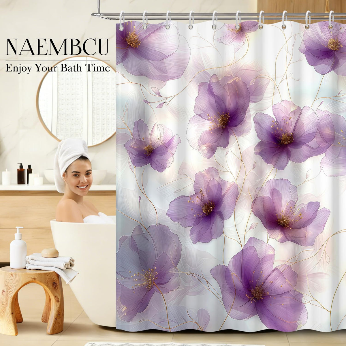 Purple Floral Shower Curtain with Hooks (Purple Flower / 72"W x 72"L (Pack of 1))