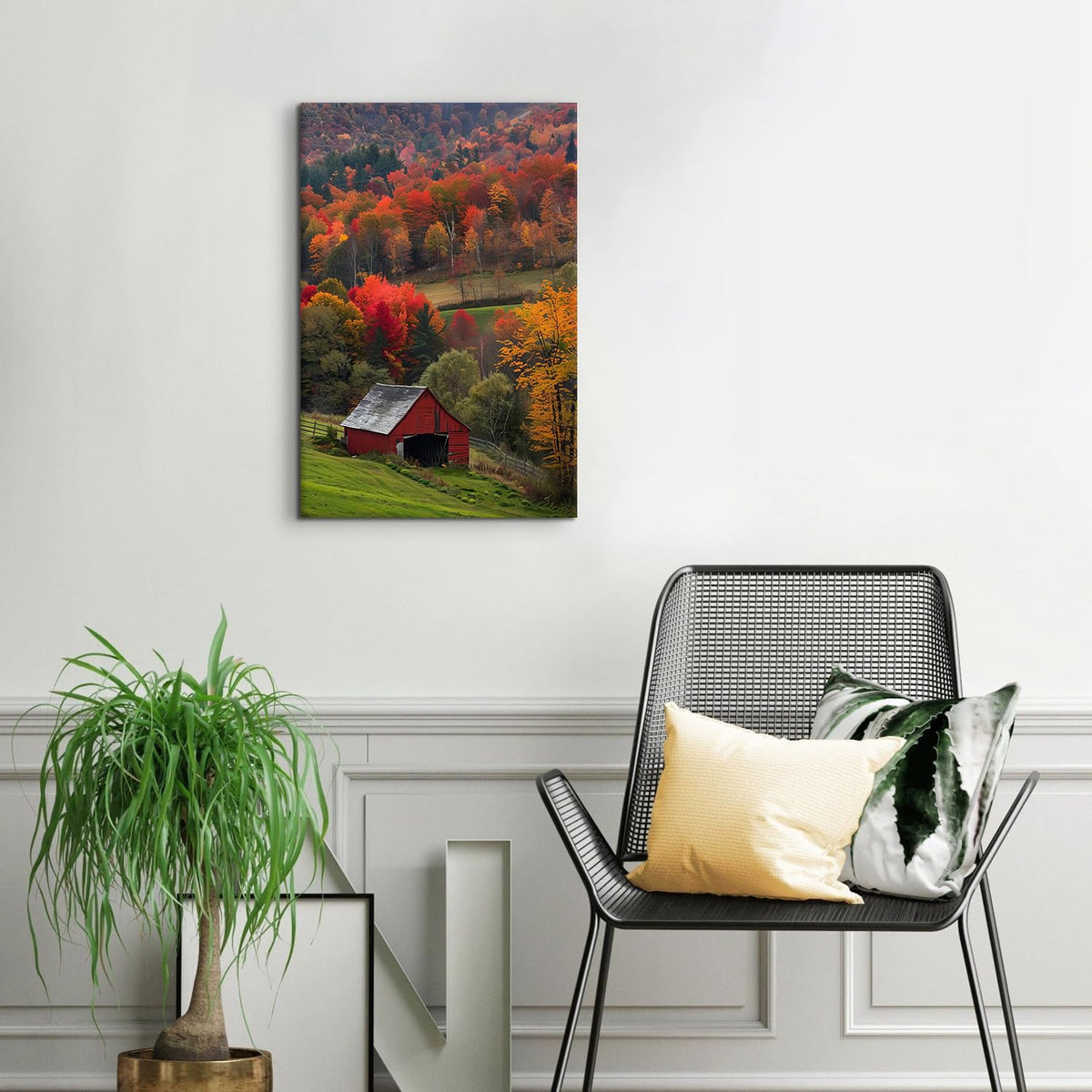Mountain Wall Art Farmhouse Kitchen Decor Autumn Forest Landscape Canvas Photo Red Barn Orange Trees Scenery Painting Nature Wilderness Woodland Artwork for Bedroom Living Room Home Decorations 16x24" (24"L x 16"W / Fall Landscape01)
