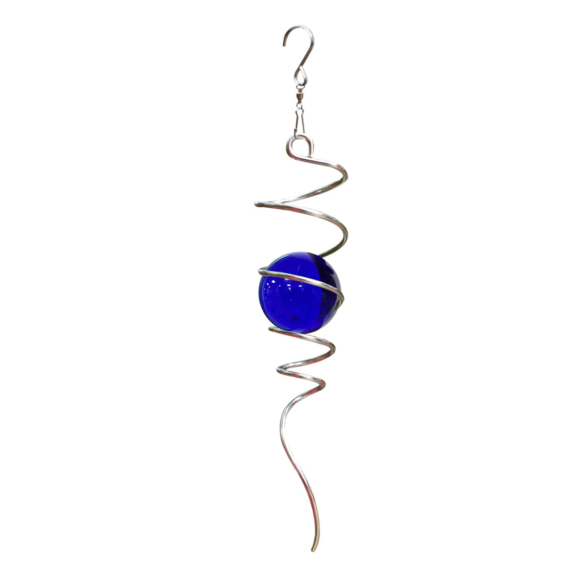 Gazing Ball Spiral Tail with Dark Blue Glass Orb (Dark Blue Orb)