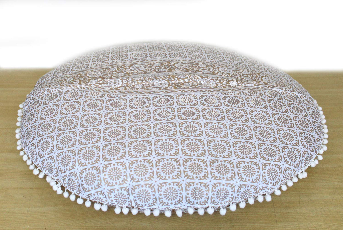 ICC 32 Inch Floor Pillows & Cushions Covers Decorative Hippie Mandala Pouf Pillow Covers Bohemian Seating Meditation Cushion Cover Large Boho Ottoman Case Pillowcase for Couch (Gold)