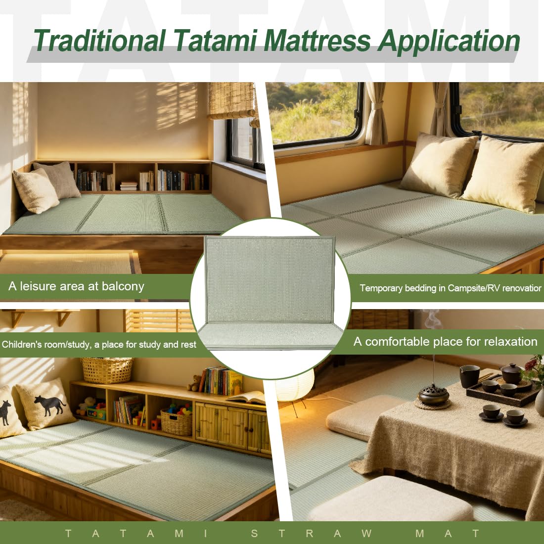 0.47" Thick Japanese Tatami Mat (3'3" x 6'7" / Rush Grass Mat 78“×39”×0.47“)