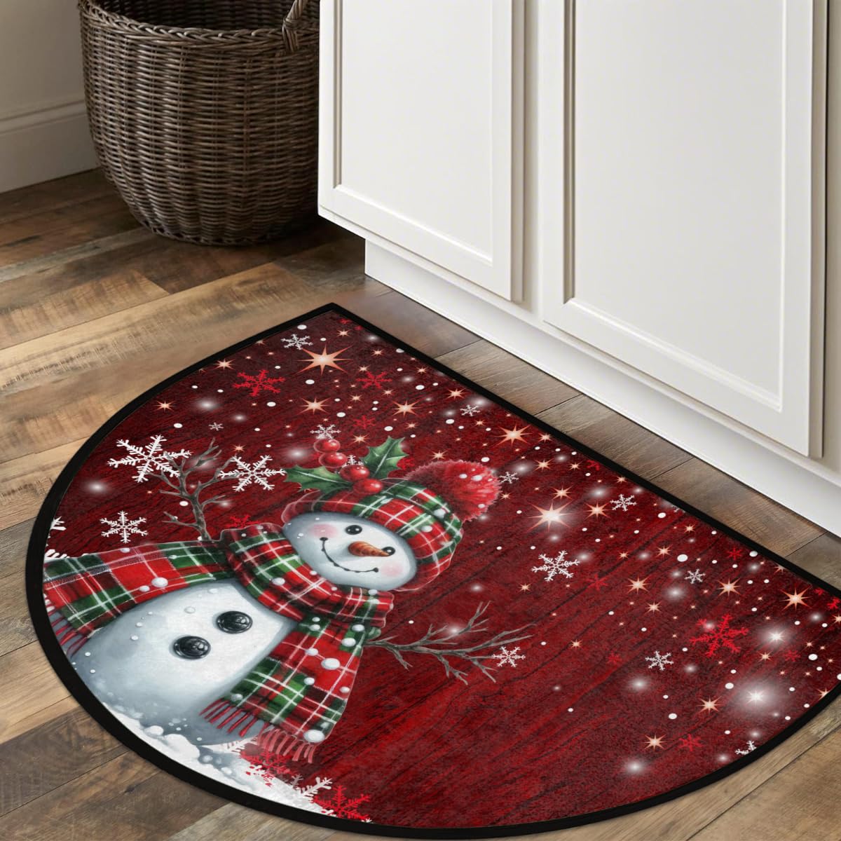 Xmas Snowman Half Round Door Mat Non Slip Half Circle Rugs (Z:xmas Color 8)