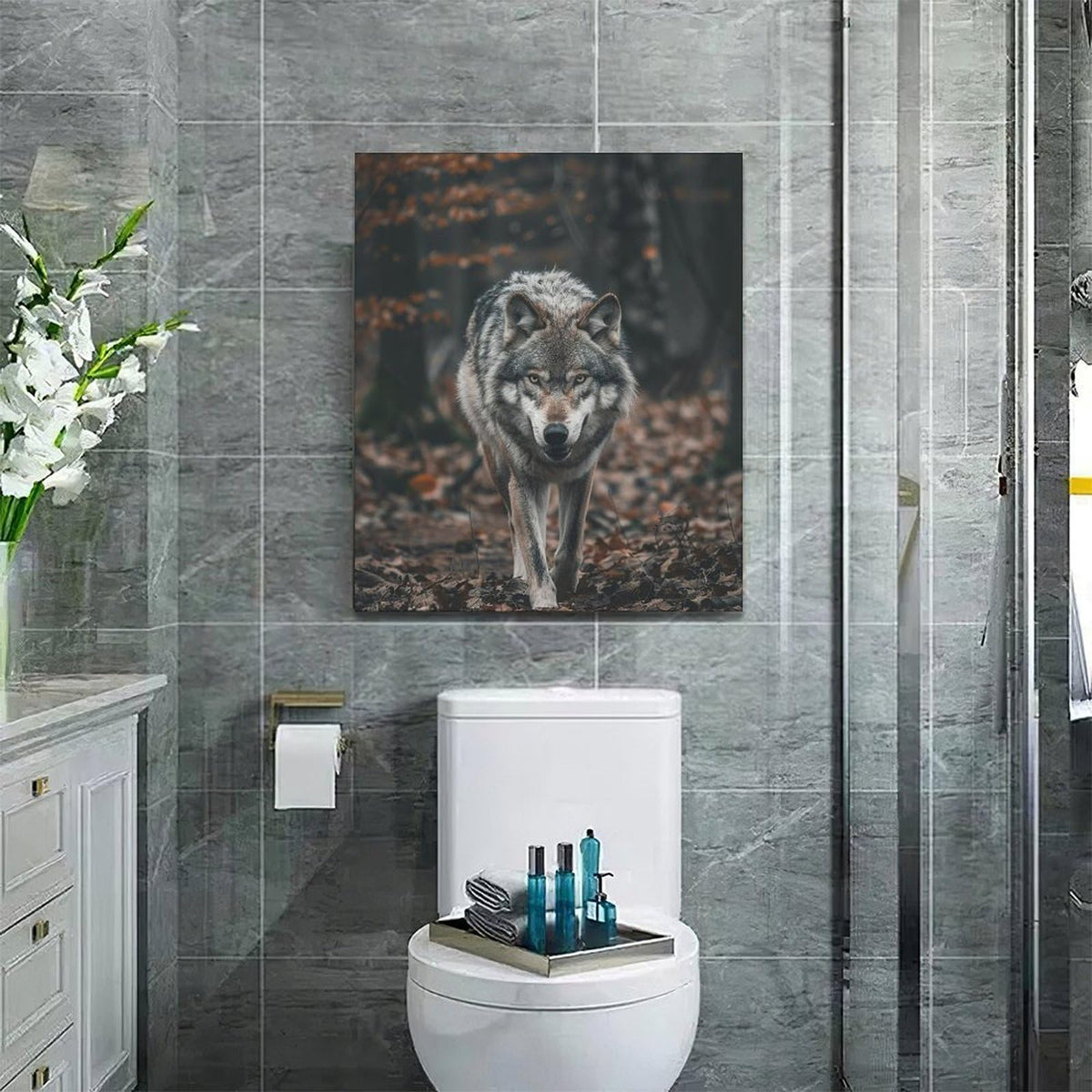 Wolf Wall Art Wildlife Forest Pictures Wall Decor Wolf Canvas Painting Print Home Modern Artwork Decorations Framed for Bathroom Living Room Bedroom Office 20 x 24 inch (24L" x 20W" / Wolf)