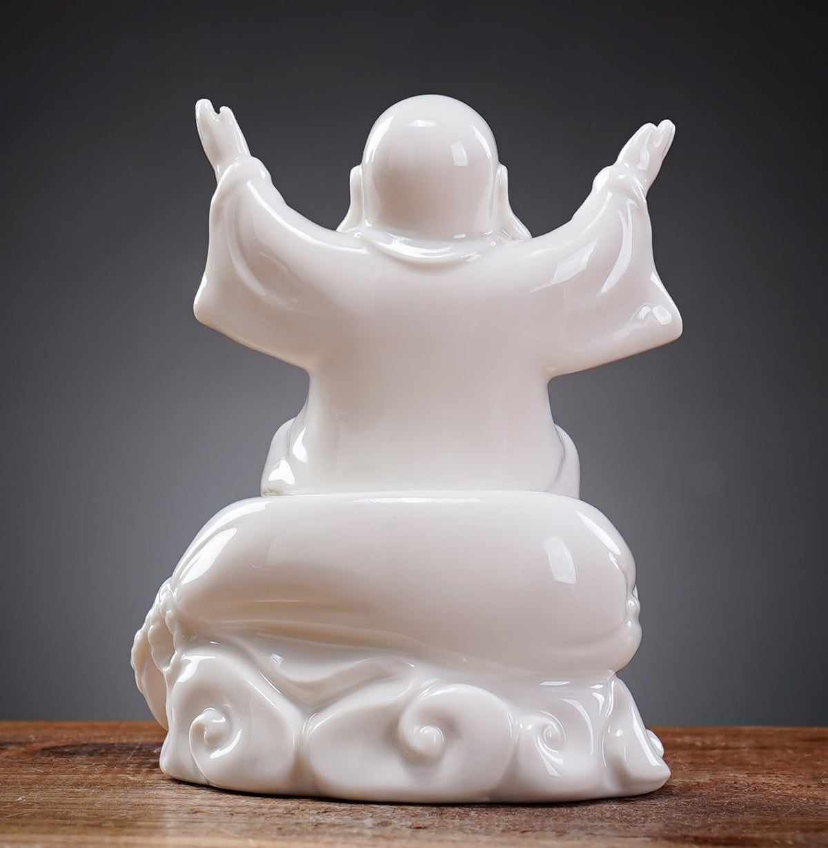 Small Ceramic White Laughing Buddha Statue for Good Luck (Happy)
